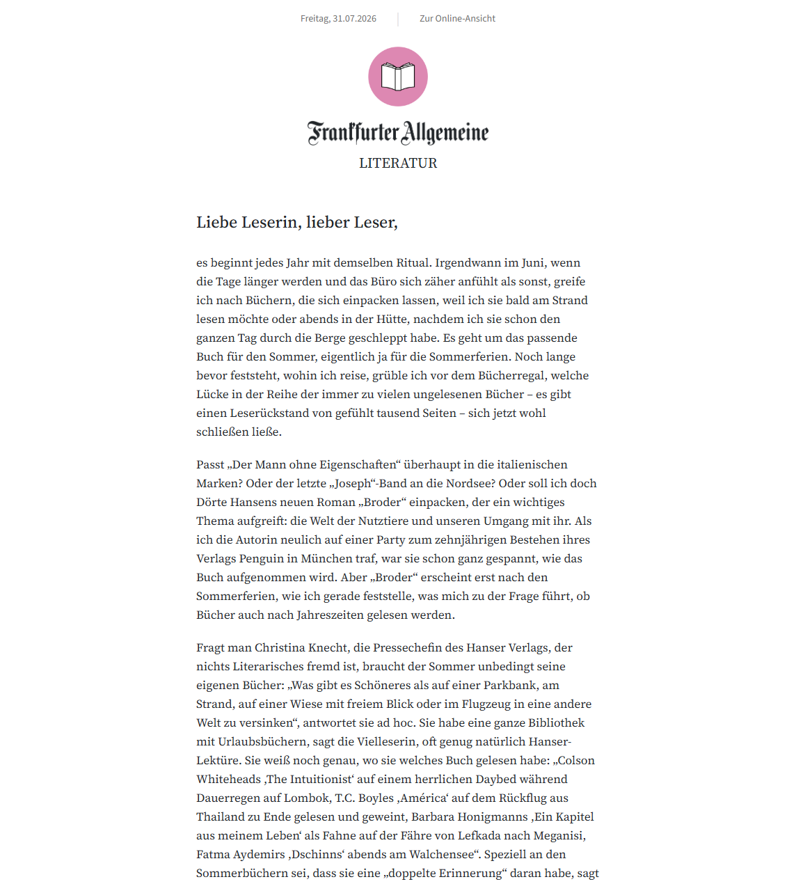 Vorschau des Newsletters Literatur